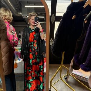 Vibrant Floral Maxi Caftan Dress in Red and Black